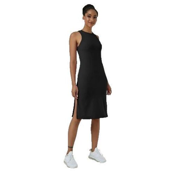 Halara Softlyzero Bodycon Midi Dress Size M Black High Neck Leg Slit Fitted New - Picture 1 of 15